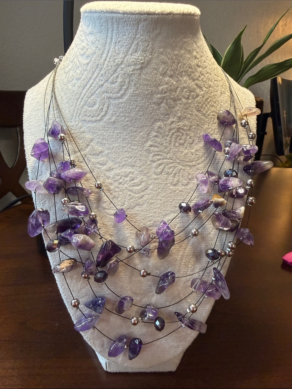 Multi-Strand Amethyst Chip Necklace - Purple